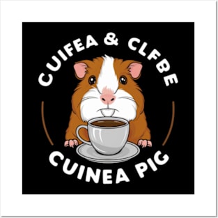 printed design of a guinea pig sipping a cup of coffee, cute cartoon style(2) Posters and Art